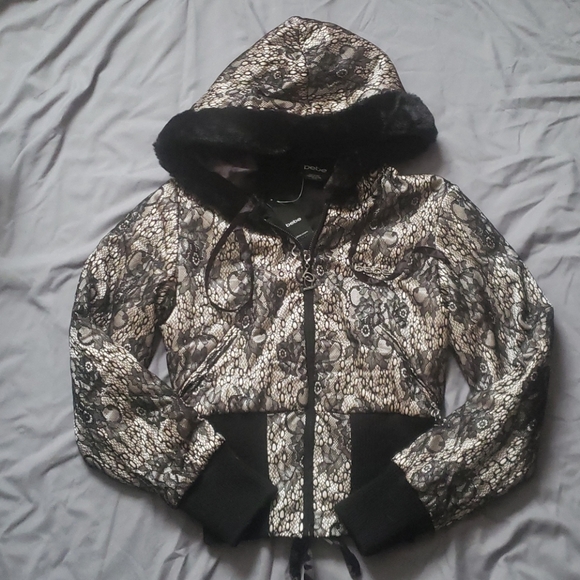 Rare Limited Edition Bebe Lace Up Corset Bonded Lace Puffer Jacket - Picture 4 of 9